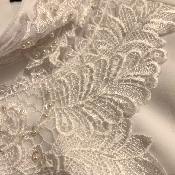 v i n t a g e :: Romantic Floral Lace High Neck Pearl Satin Blouse - Picture 5 of 14